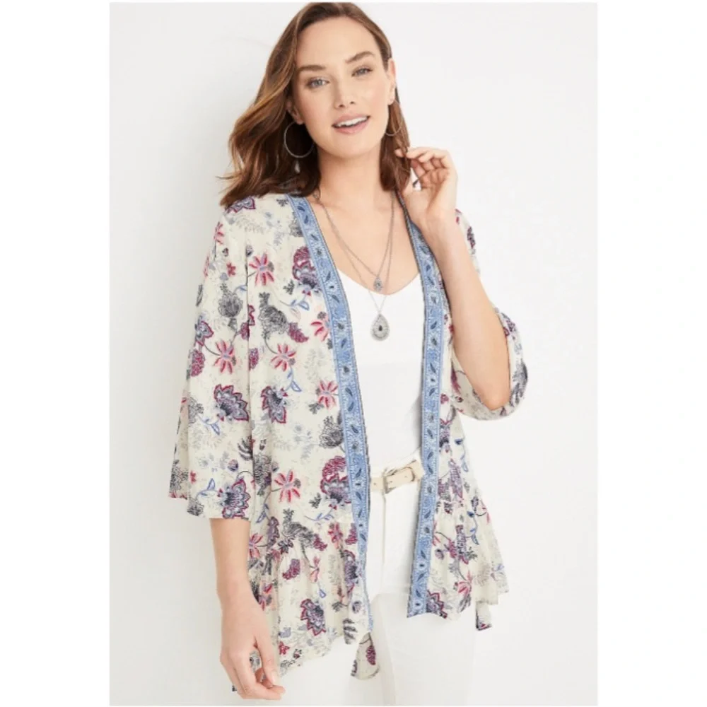 Maurice’s paisley border, floral, print, kimono size extra small